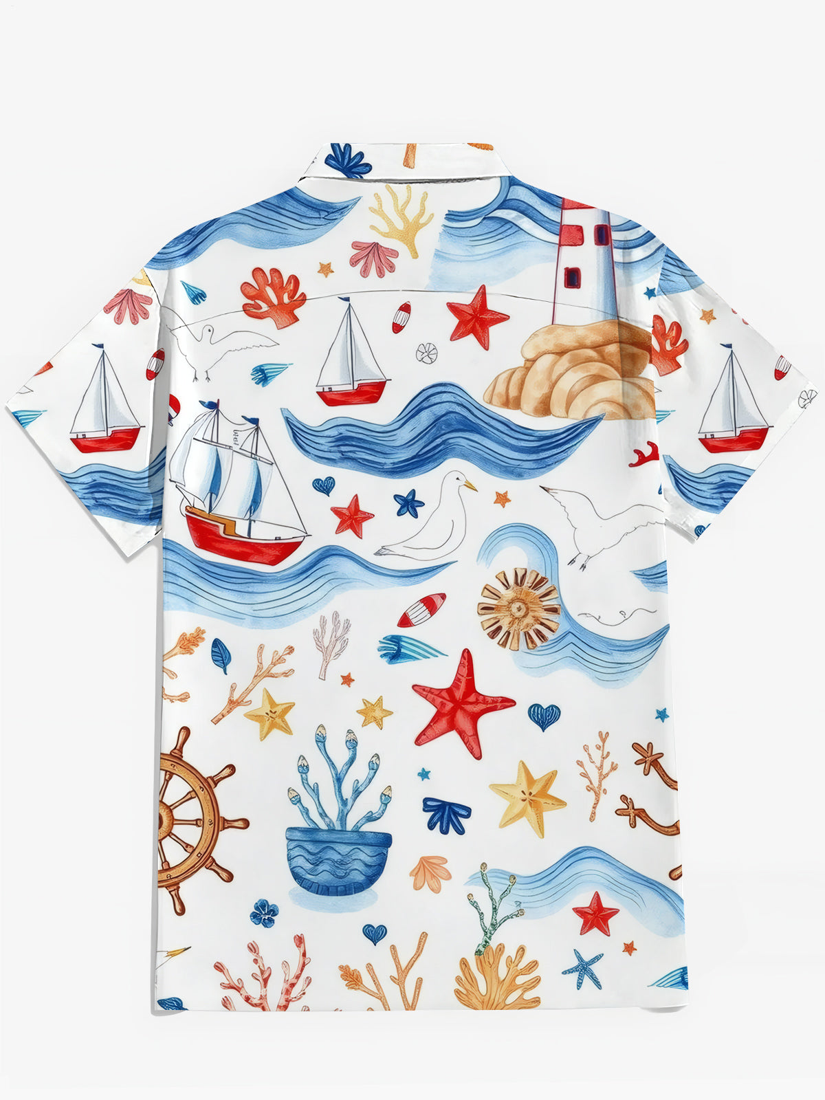 Ocean Lighthouse Ship Print Herren -Tasche Kurzarm Shirts