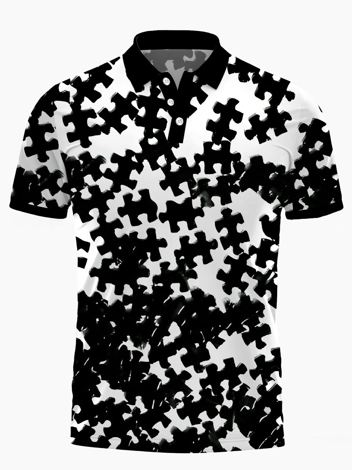 Puzzle -Print -Männer Mit Kurzem Ärmelknopf Poloshirt
