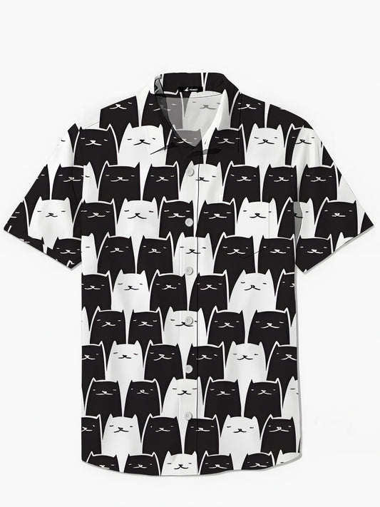 Schwarze Weiße Katzendrucken Herren -Tasche Kurzarm Shirts