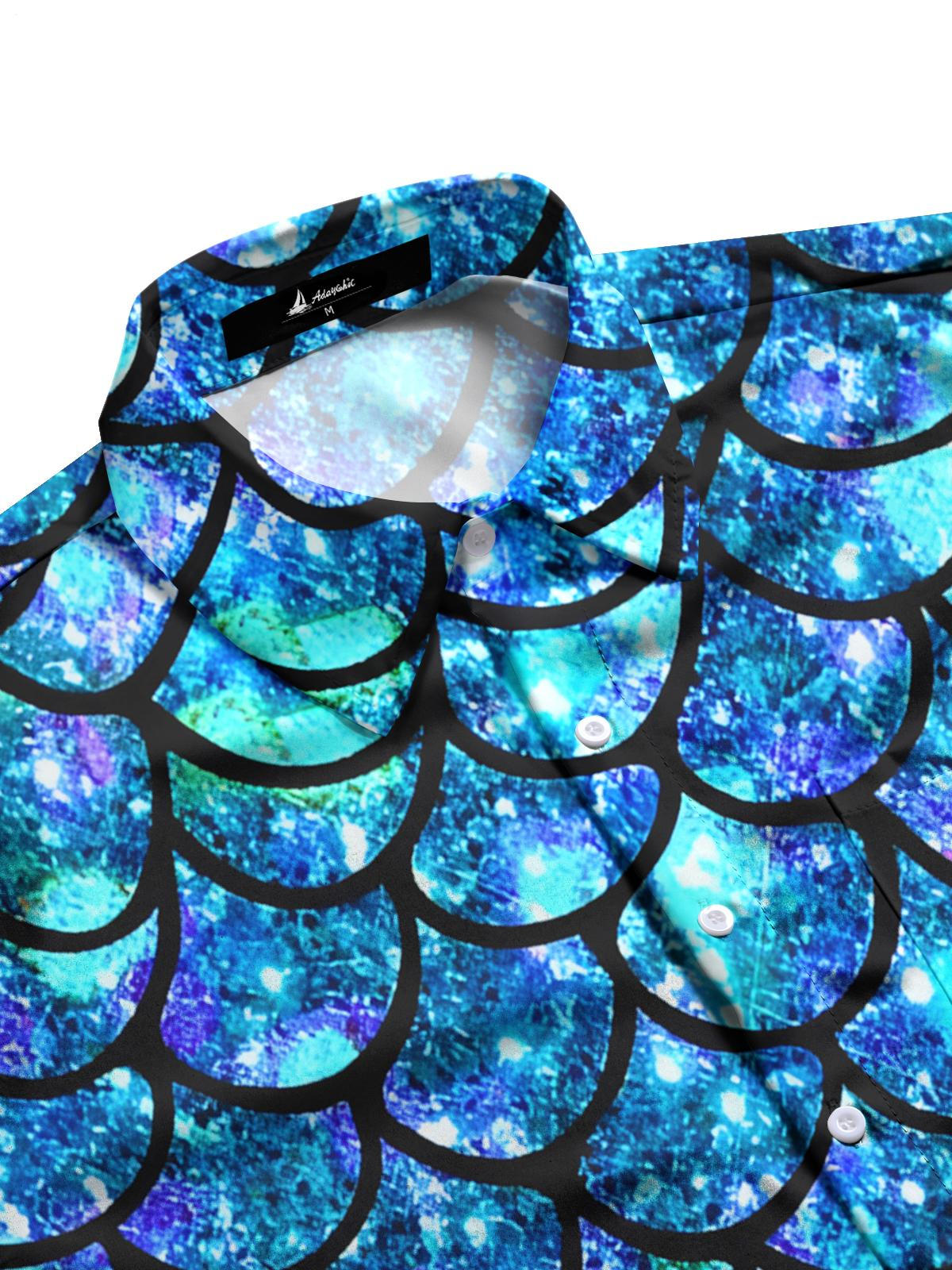 FISH SCALE Drucken Herren -Taschen -Kurzarmhemden
