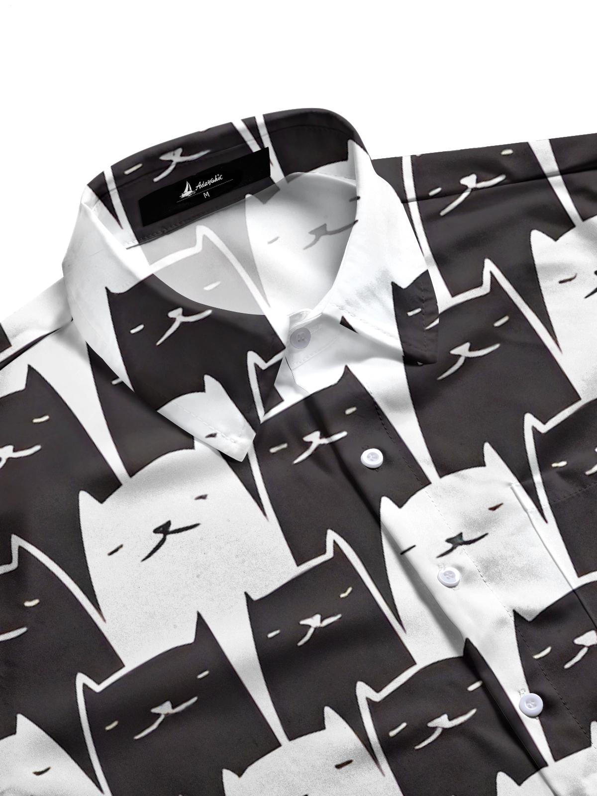 Schwarze Weiße Katzendrucken Herren -Tasche Kurzarm Shirts