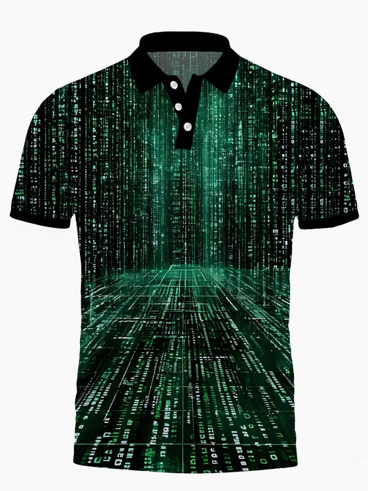 Code -Polo -Shirt Für Männer Mit Kurzem Ärmelknopf Drucken