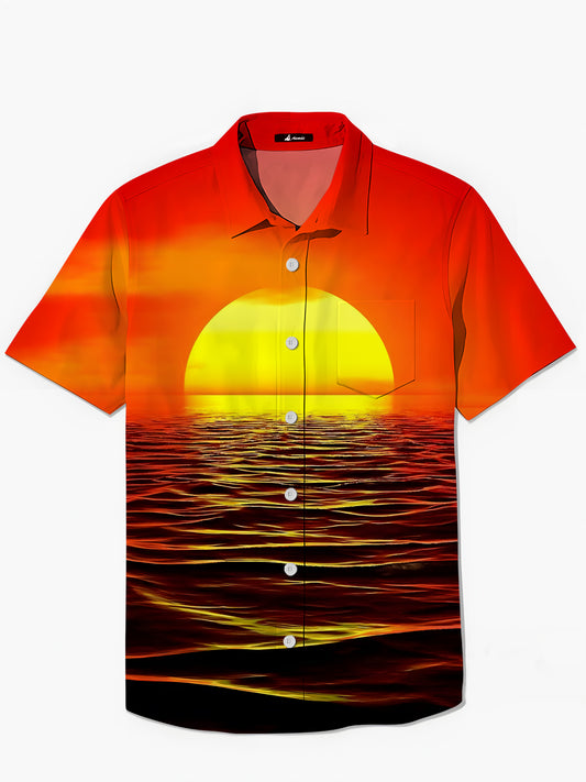 Sonnenuntergangsdruck Herren -Taschen -Kurzarmhemden