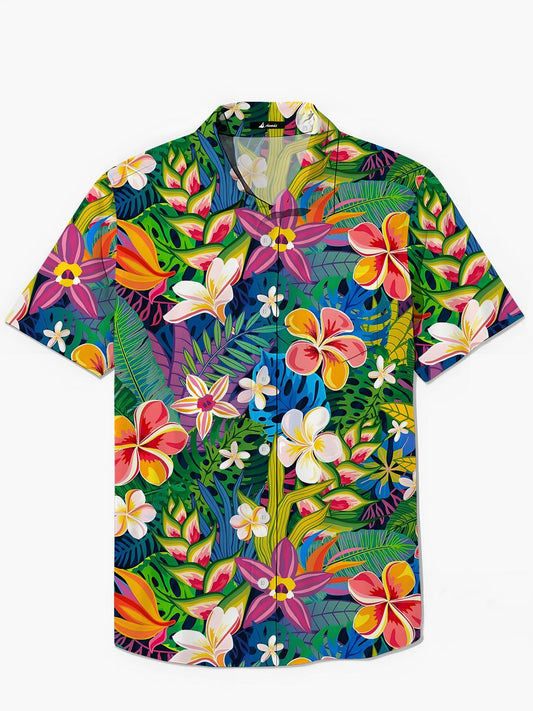Hawaiianische Blumendruck Herren -Tasche Kurzarm Shirts