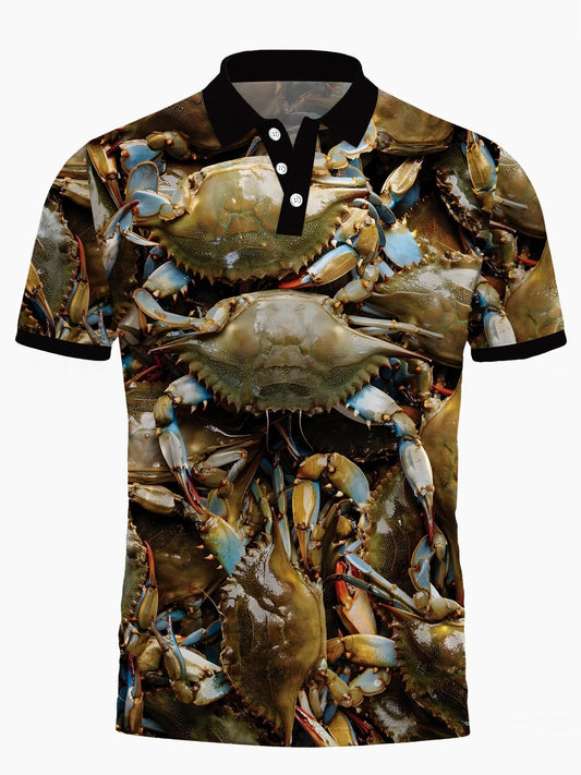 Crab Print Herren -Kurzärmel -Polo -Hemd Polo -Hemd