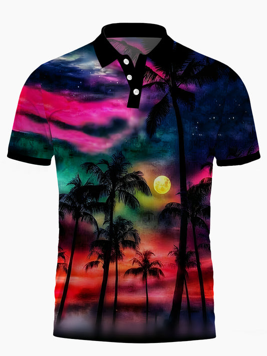 Hawaiianer Kokosnussbaumdruck Herrenkolonisch -Polo -Hemd Für Männer