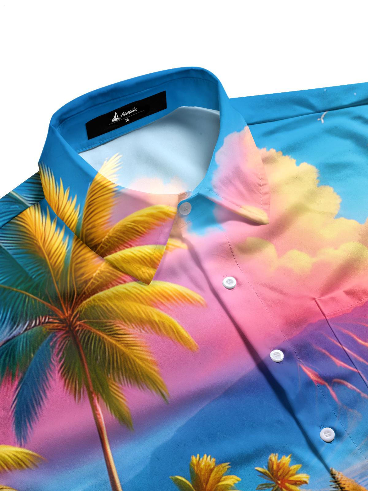 Hawaiian Beach Print Herren -Tasche Kurzarm Shirts