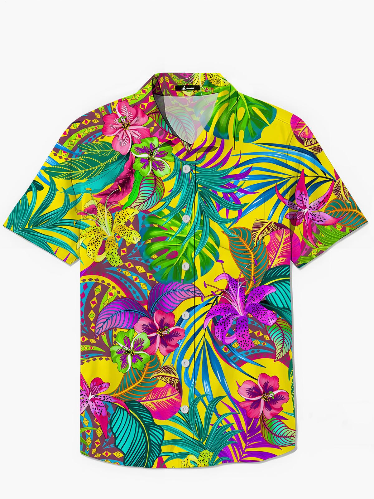 Hemden Für Blumenblattdruck -Tasche Kurzarm Shirts