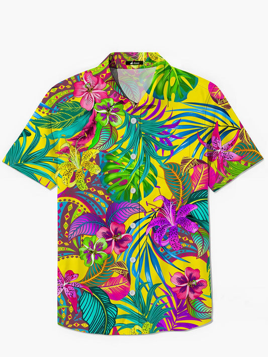 Hemden Für Blumenblattdruck -Tasche Kurzarm Shirts