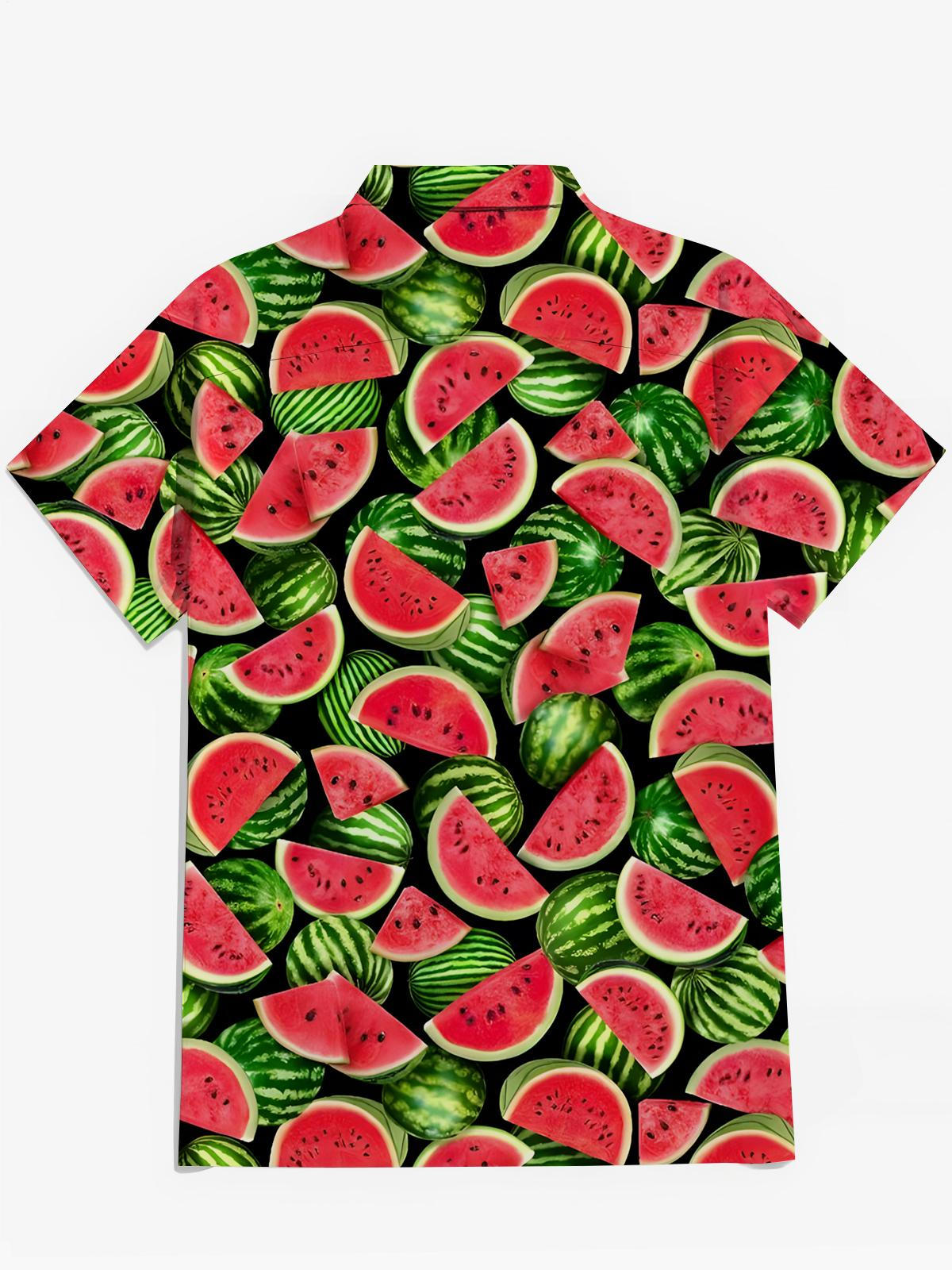 Wassermelondruck -Tasche Kurzarm Shirts Für Männer