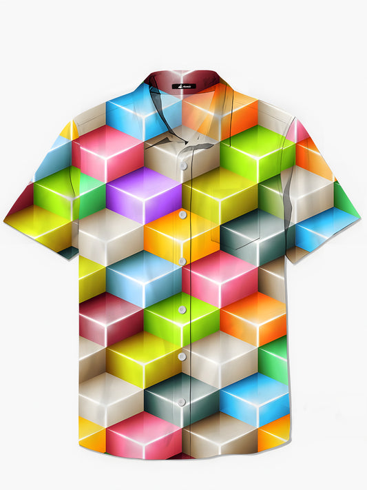 Geometrische Quadratische Print -Herren -Taschen -Kurzärmel -Shirts