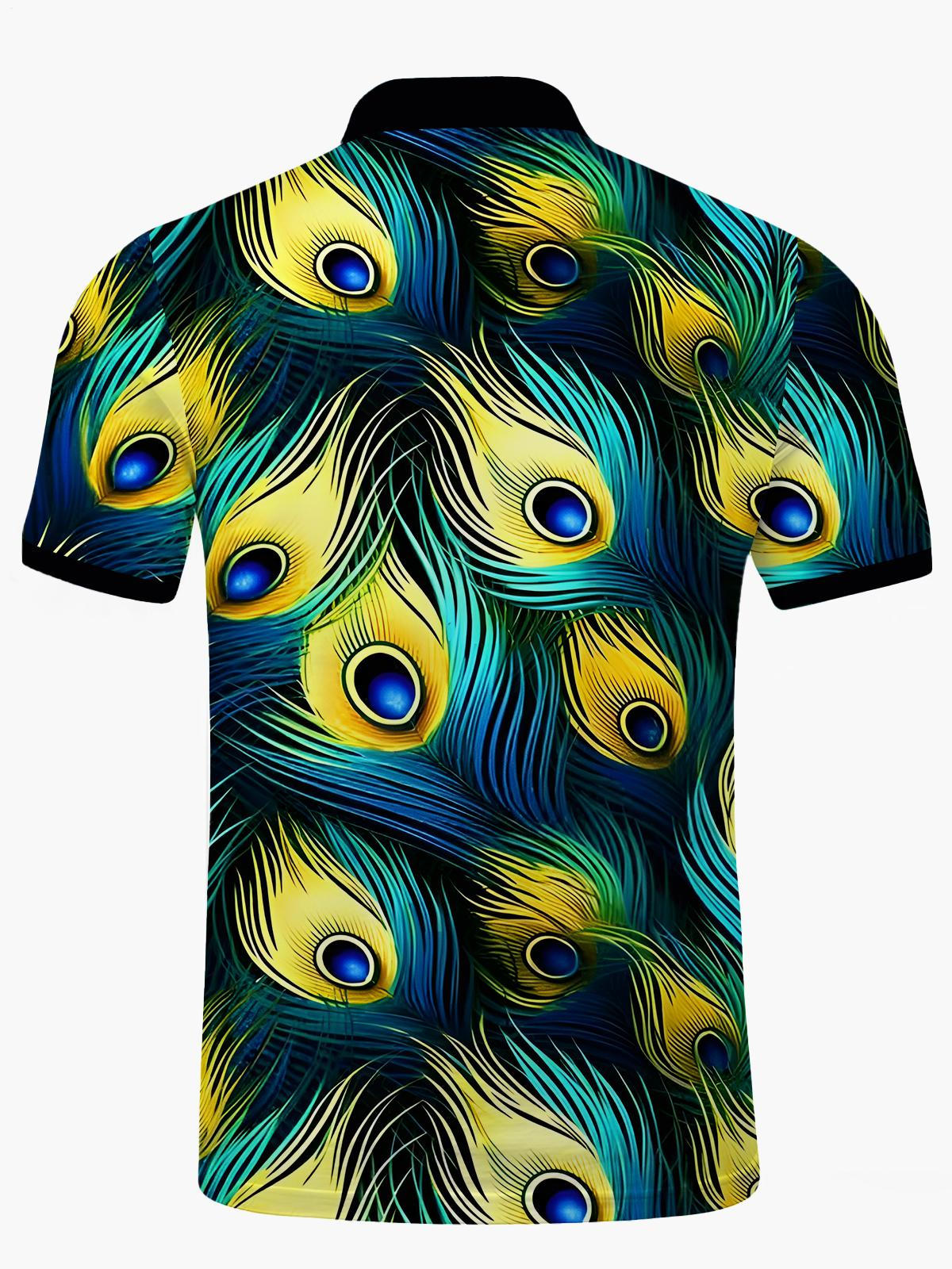 Peacock Federdruck Männer Kurzärmeliges Polo -Hemd.