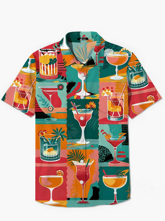 Hawaiianische Cocktail -Herren -Tasche Kurzarm Shirts