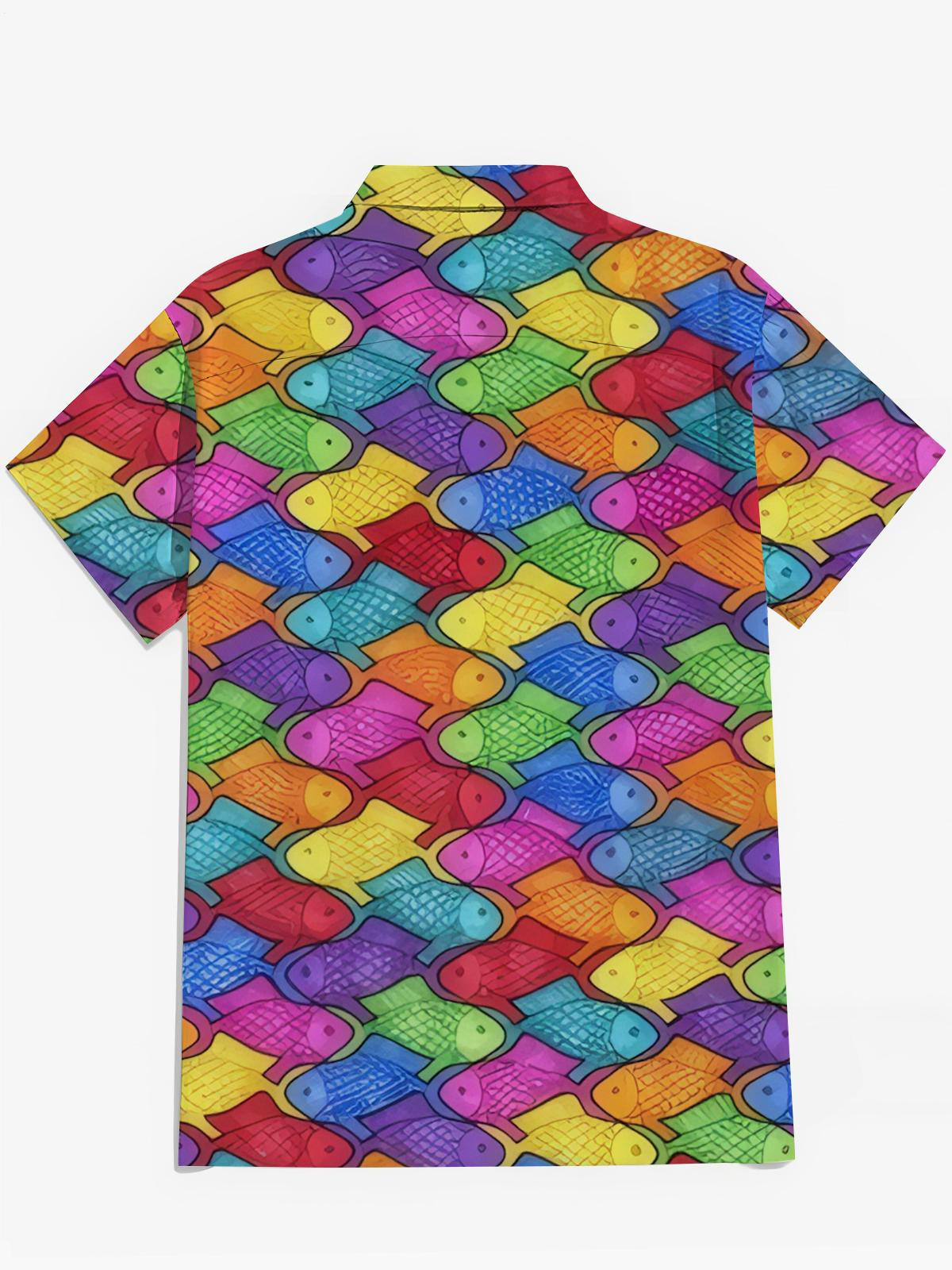 Buntes Fischdruck Herren -Taschen -Kurzarmhemden Für Kurzarm