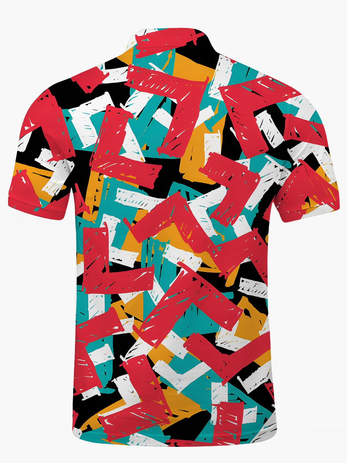 Geometrischer Druckkolokemd Für Männer Mit Kurzem Ärmelknopf