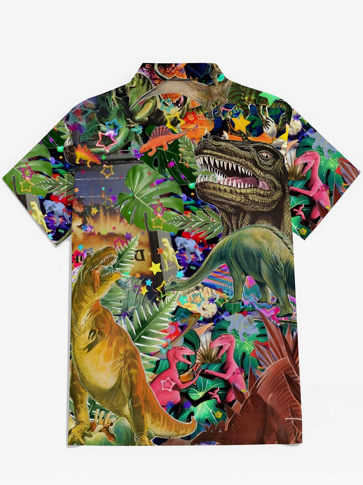 Dinosaurier -Druck -Tasche Kurzarm Shirts Für Männer
