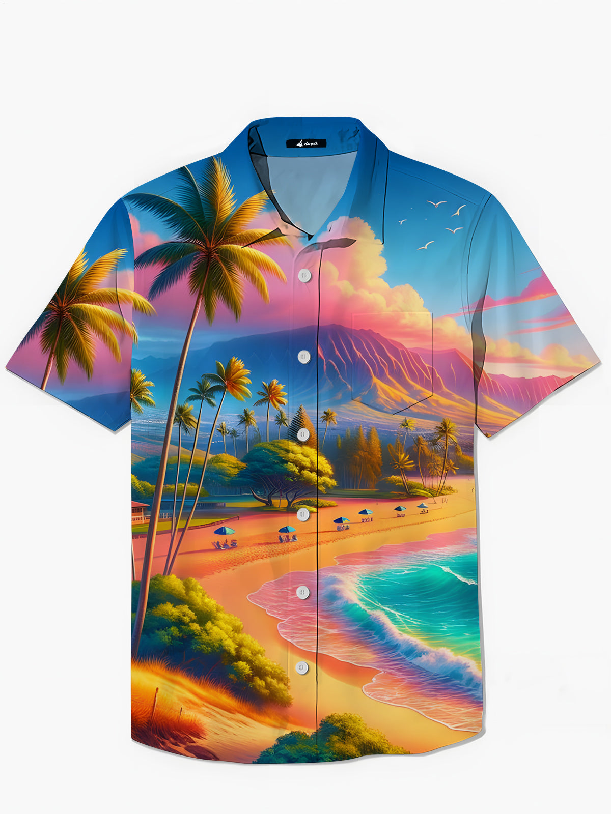 Hawaiian Beach Print Herren -Tasche Kurzarm Shirts