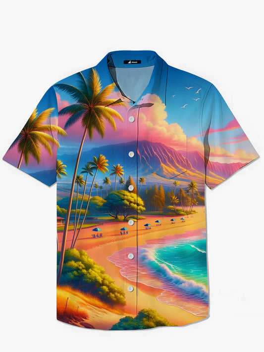 Hawaiian Beach Print Herren -Tasche Kurzarm Shirts
