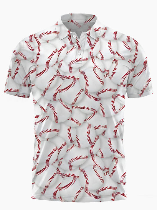 Baseball -Print -Männer Mit Kurzem Ärmelknopf Poloshirt
