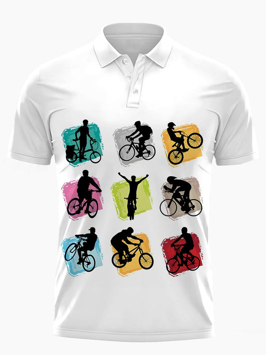 Fahrraddruck Herren -Kurzärmel -Polo -Hemd Mit Taste