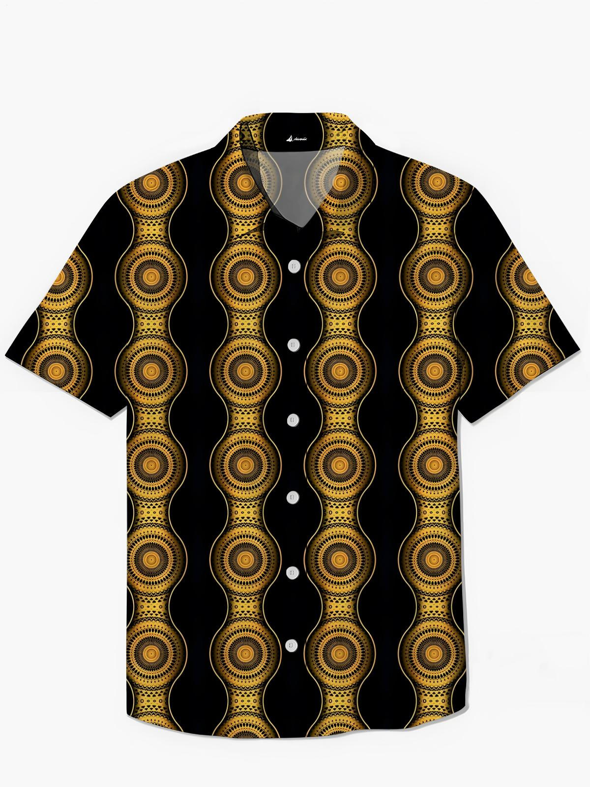 Vintage National Print Herren -Tasche Kurzarm Shirts