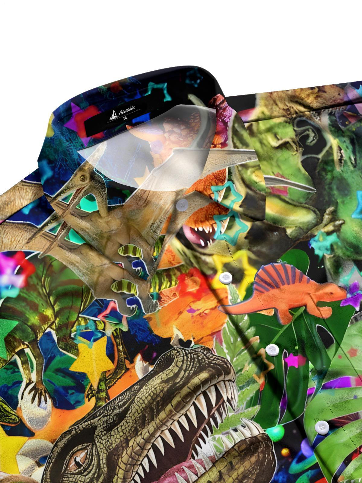 Dinosaurier -Druck -Tasche Kurzarm Shirts Für Männer
