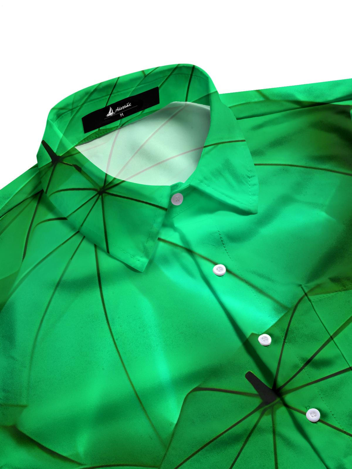 Grüne Regenschirm -Druck -Taschen -Taschen -Kurzarm -Hemden