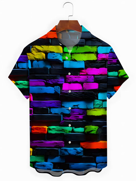 Geometrische Print -Herren -Taschen -Kurzärmel -Shirts