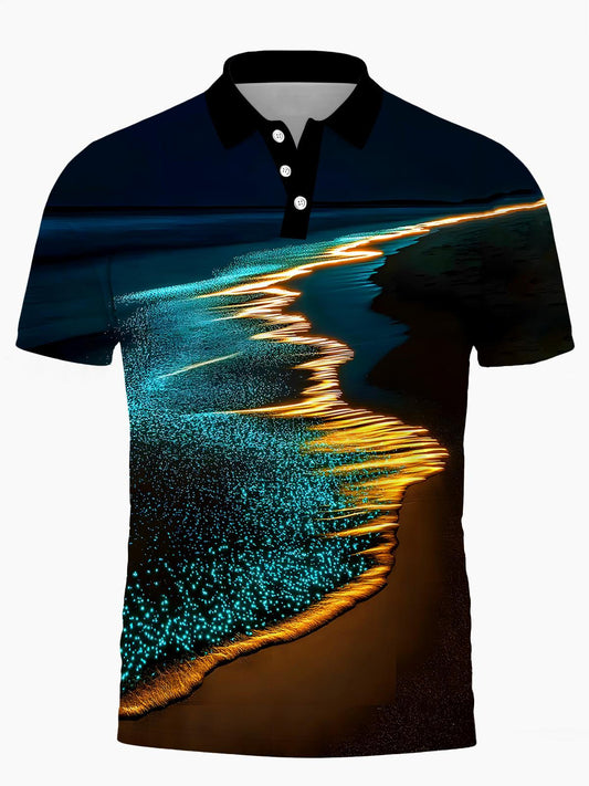 Hawaiian Beach Herren -Kurzärmel -Polo -Hemd Mit Kurzarmknopf