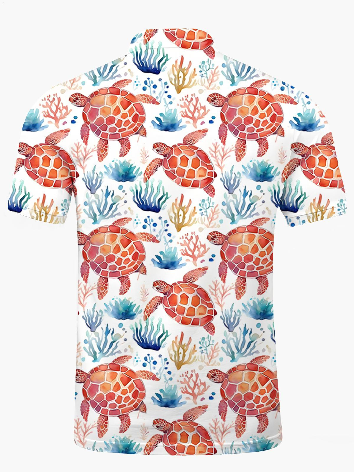 Turtle Print Herren -Kurzärmel -Polo -Hemd Mit Schildkröte