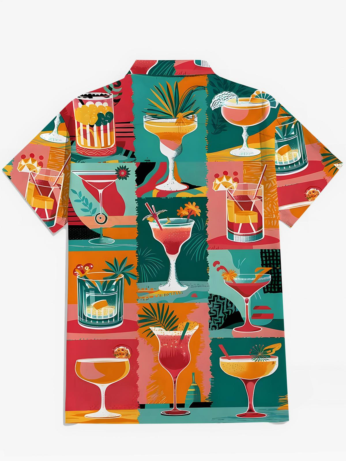 Hawaiianische Cocktail -Herren -Tasche Kurzarm Shirts