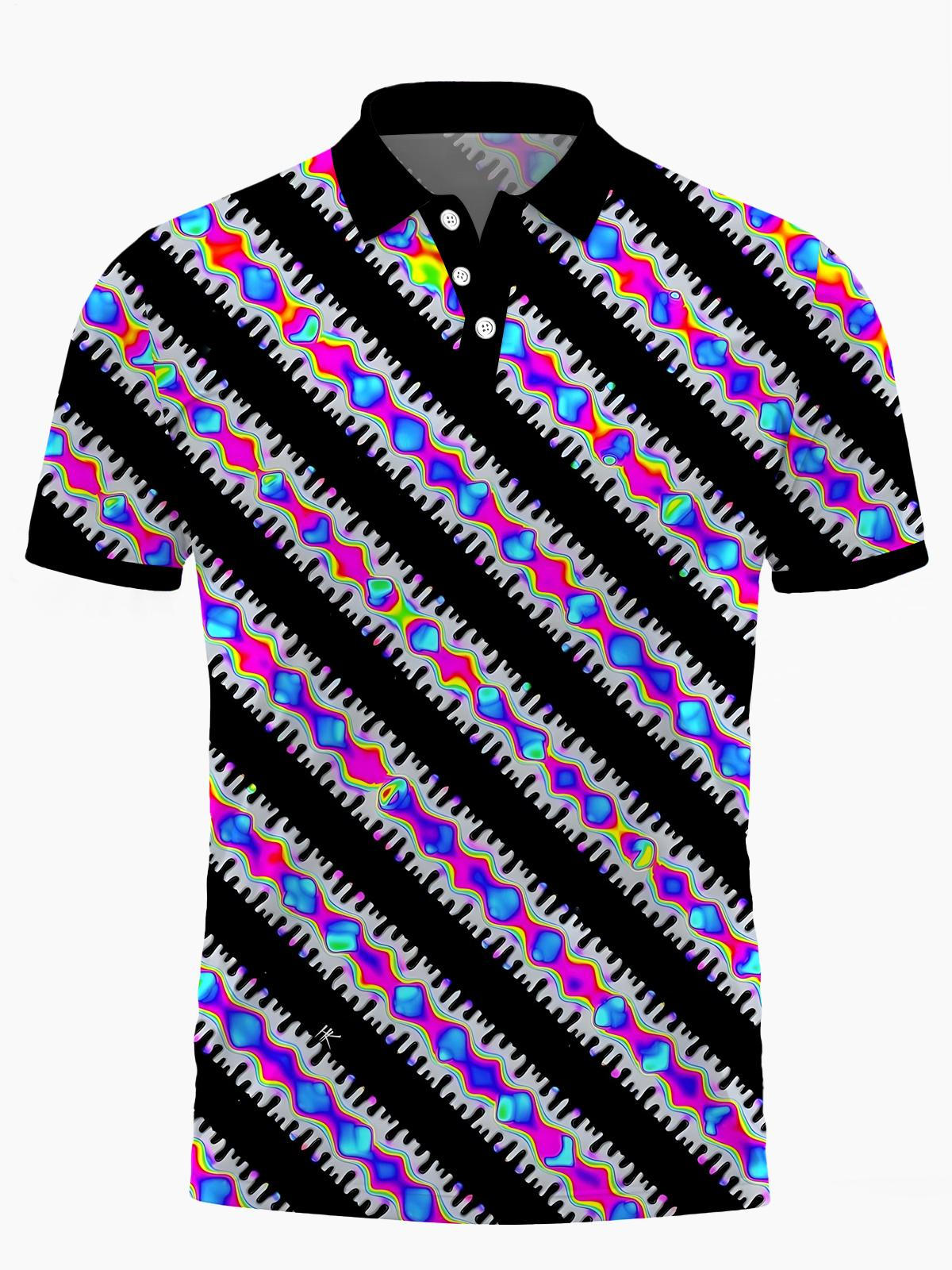 Geometrische Linien Drucken Kurzärmel -Polo -Hemd Von Männern.