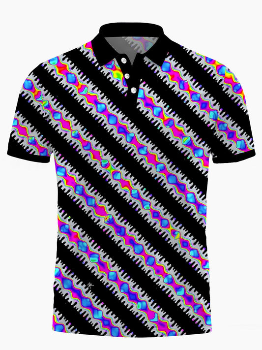 Geometrische Linien Drucken Kurzärmel -Polo -Hemd Von Männern.