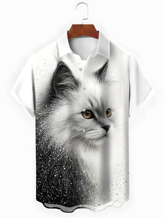 Katzendruck Herren -Taschen -Kurzarmhemden