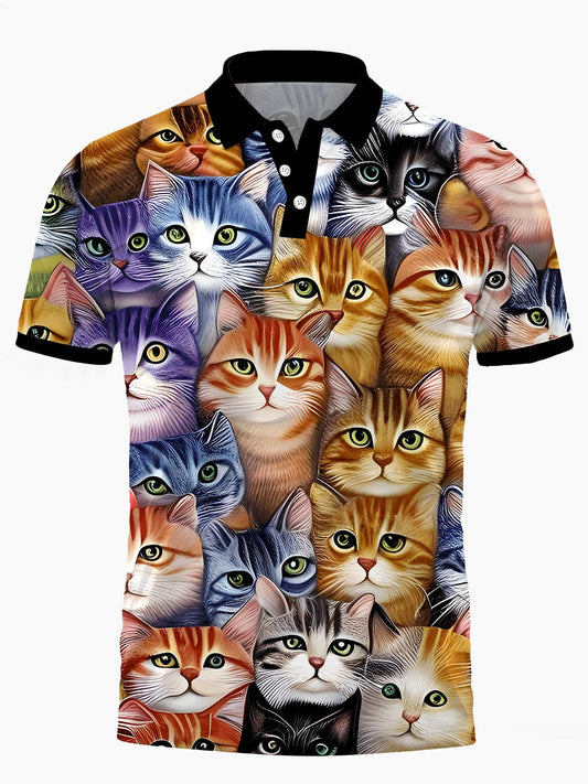 Kurzarm -Polo -Hemd Von Katzen Männern