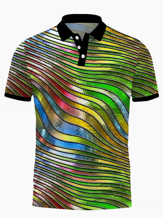 Geometrische Linien Drucken Kurzärmel -Polo -Hemd Von Männern.