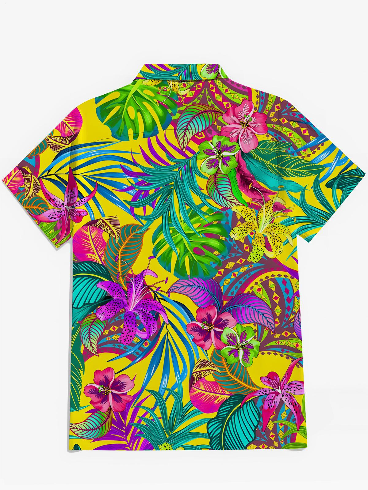 Hemden Für Blumenblattdruck -Tasche Kurzarm Shirts