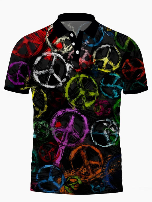 Hippie -Druck -Polo -Hemd Für Männer Mit Kurzem Ärmelknopf
