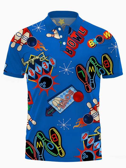 Bowling Print Herren -Kurzarmknopf Poloshirt