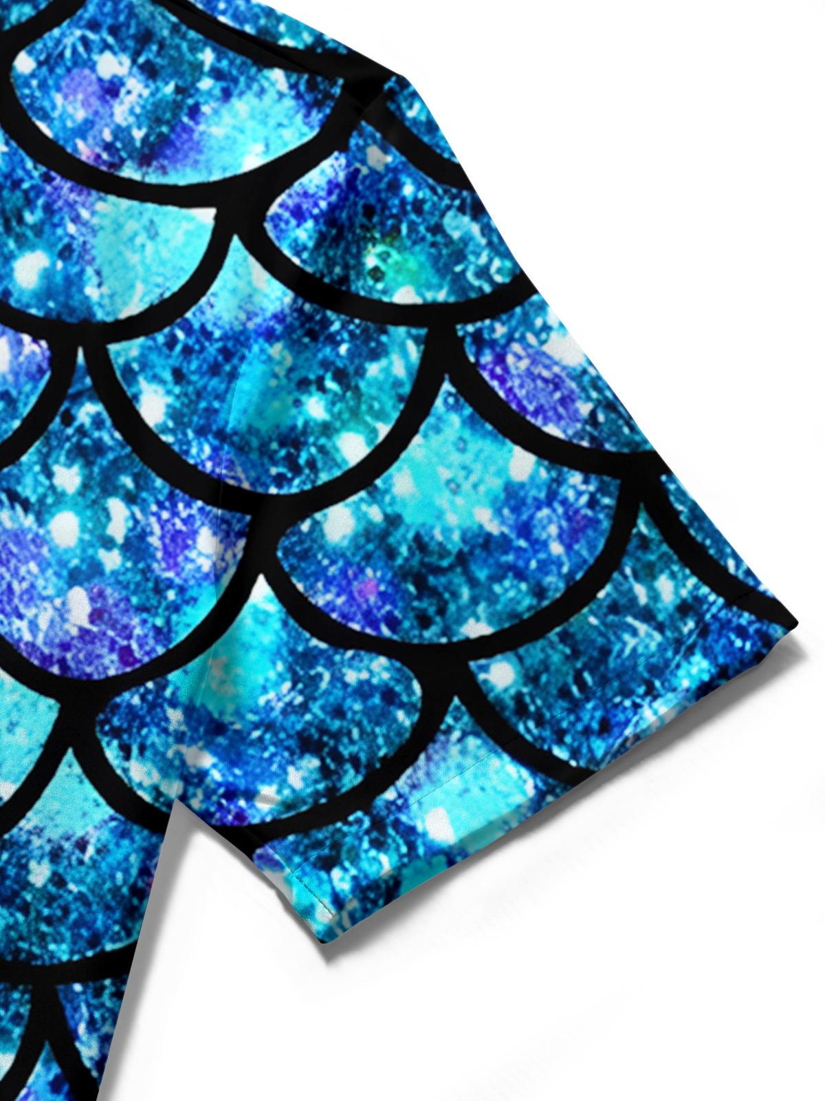 FISH SCALE Drucken Herren -Taschen -Kurzarmhemden