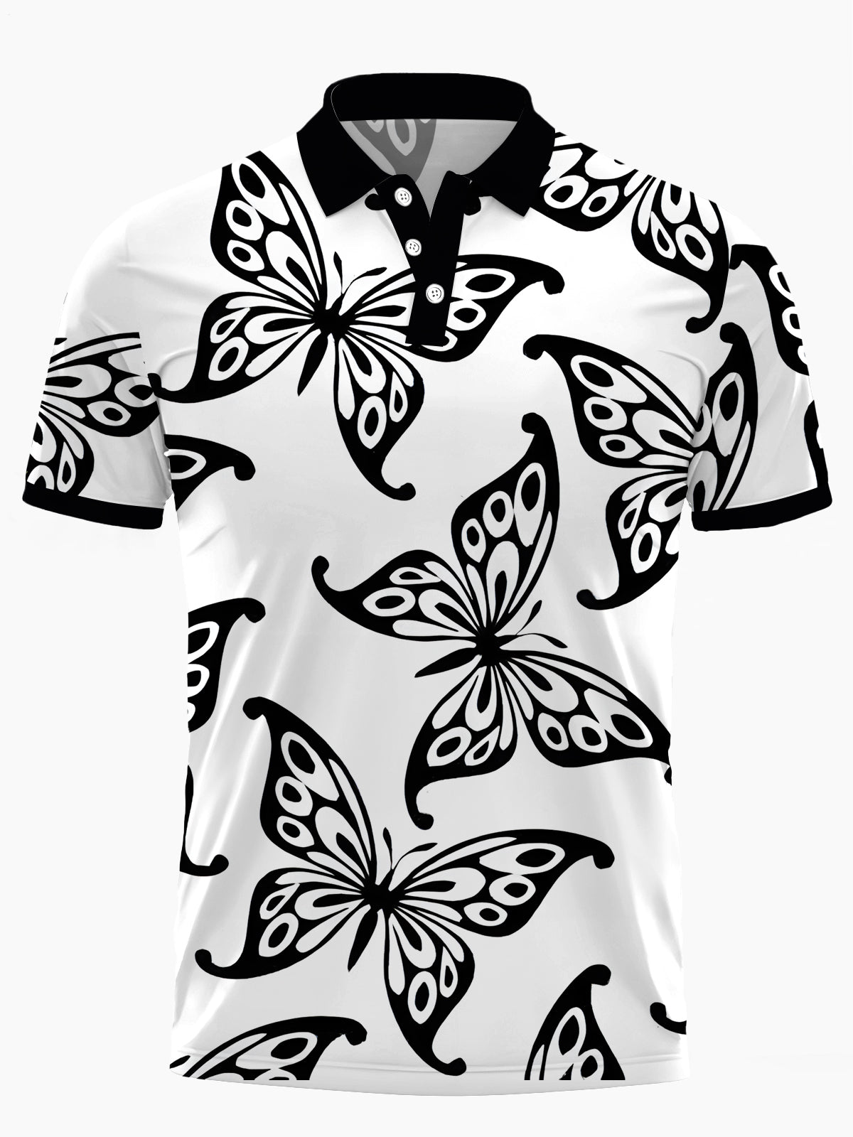 Butterfly Print Herren -Kurzärmel -Polo -Hemd Mit Kurzarmknopf