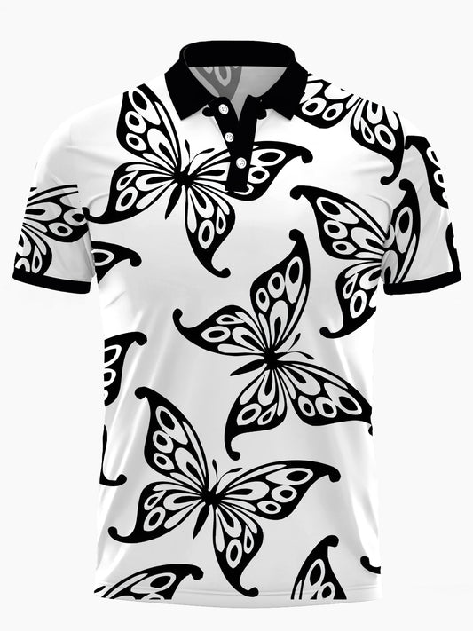 Butterfly Print Herren -Kurzärmel -Polo -Hemd Mit Kurzarmknopf