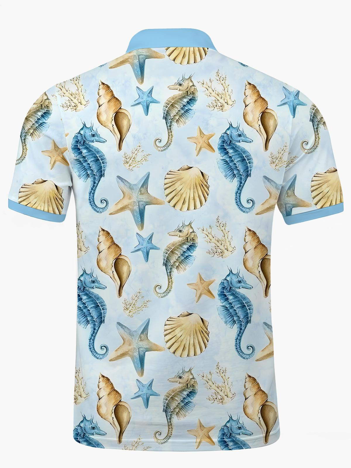 Marine Life Print Männer Kurz Ärmelknopf Poloshirt