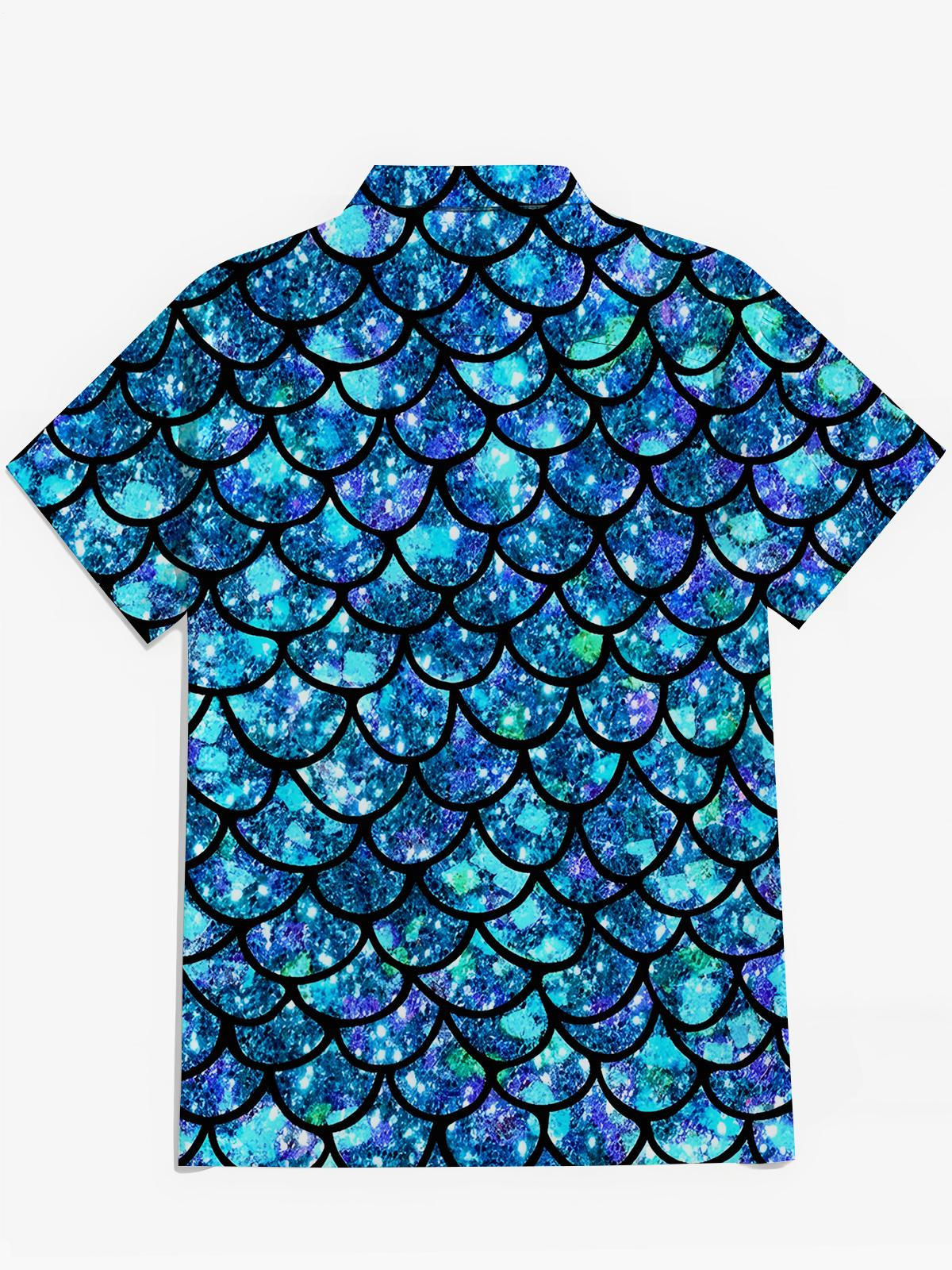 FISH SCALE Drucken Herren -Taschen -Kurzarmhemden