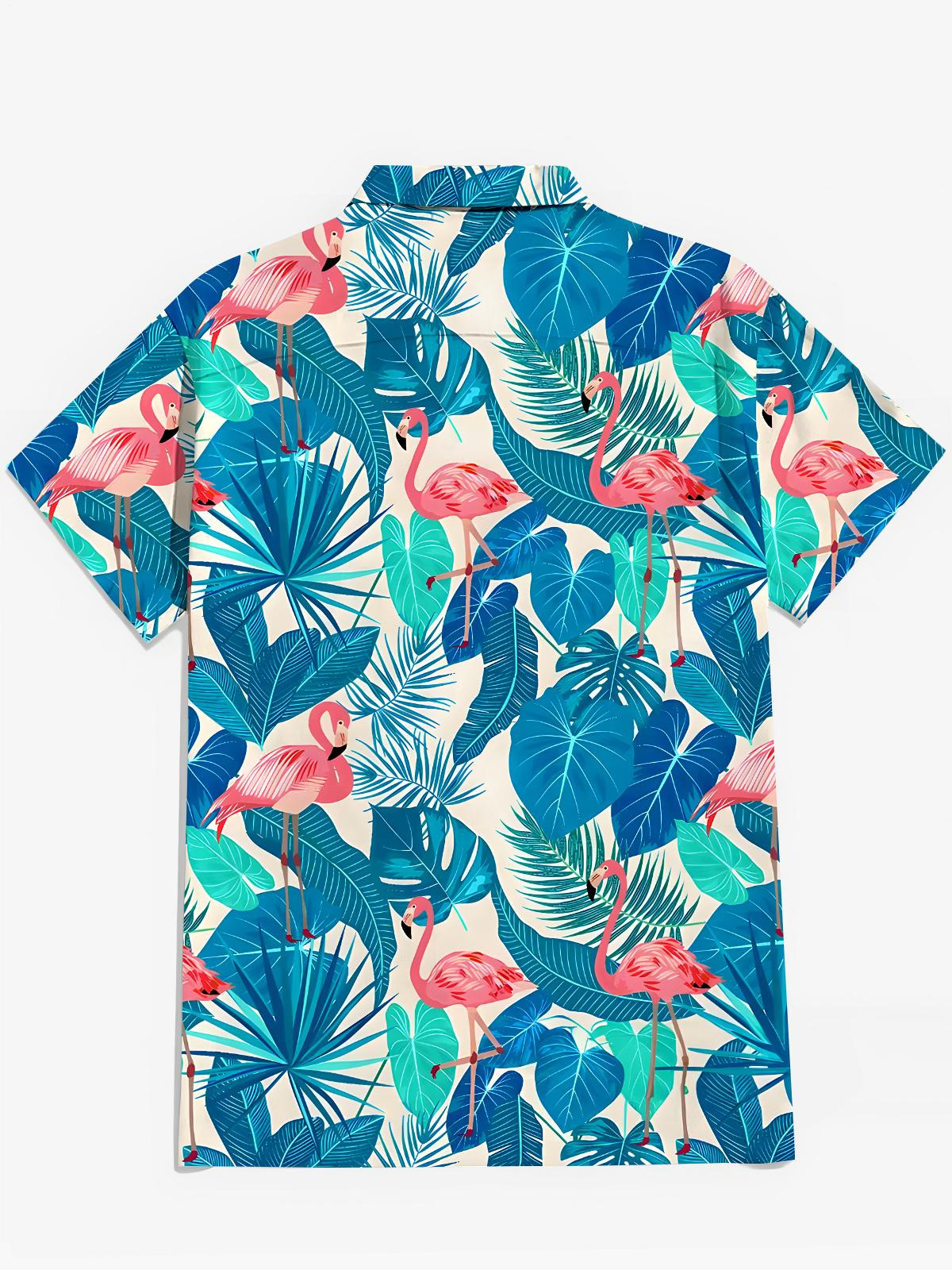 Hawaiianer Flamingo Leaf Herren -Tasche Kurzarm Shirts