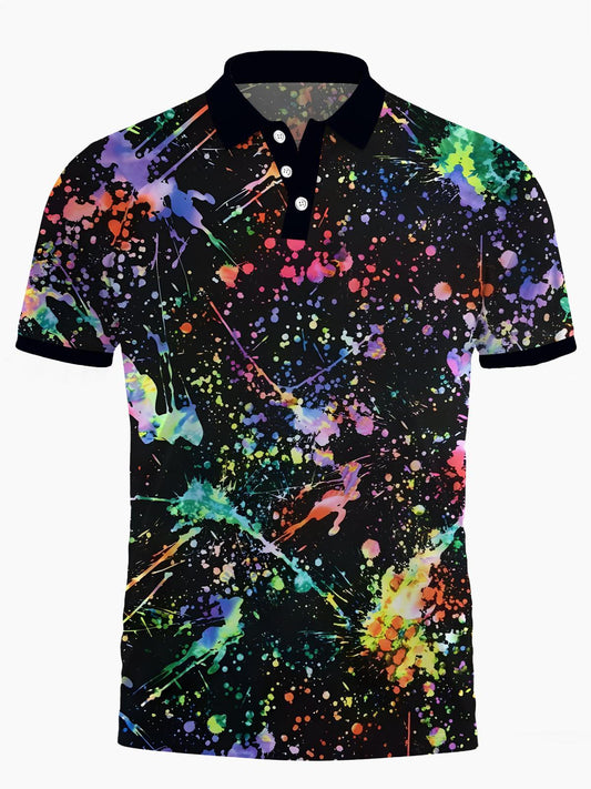 Tinte Splash Print Männer Kurzärmeliges Polo -Hemd Polo