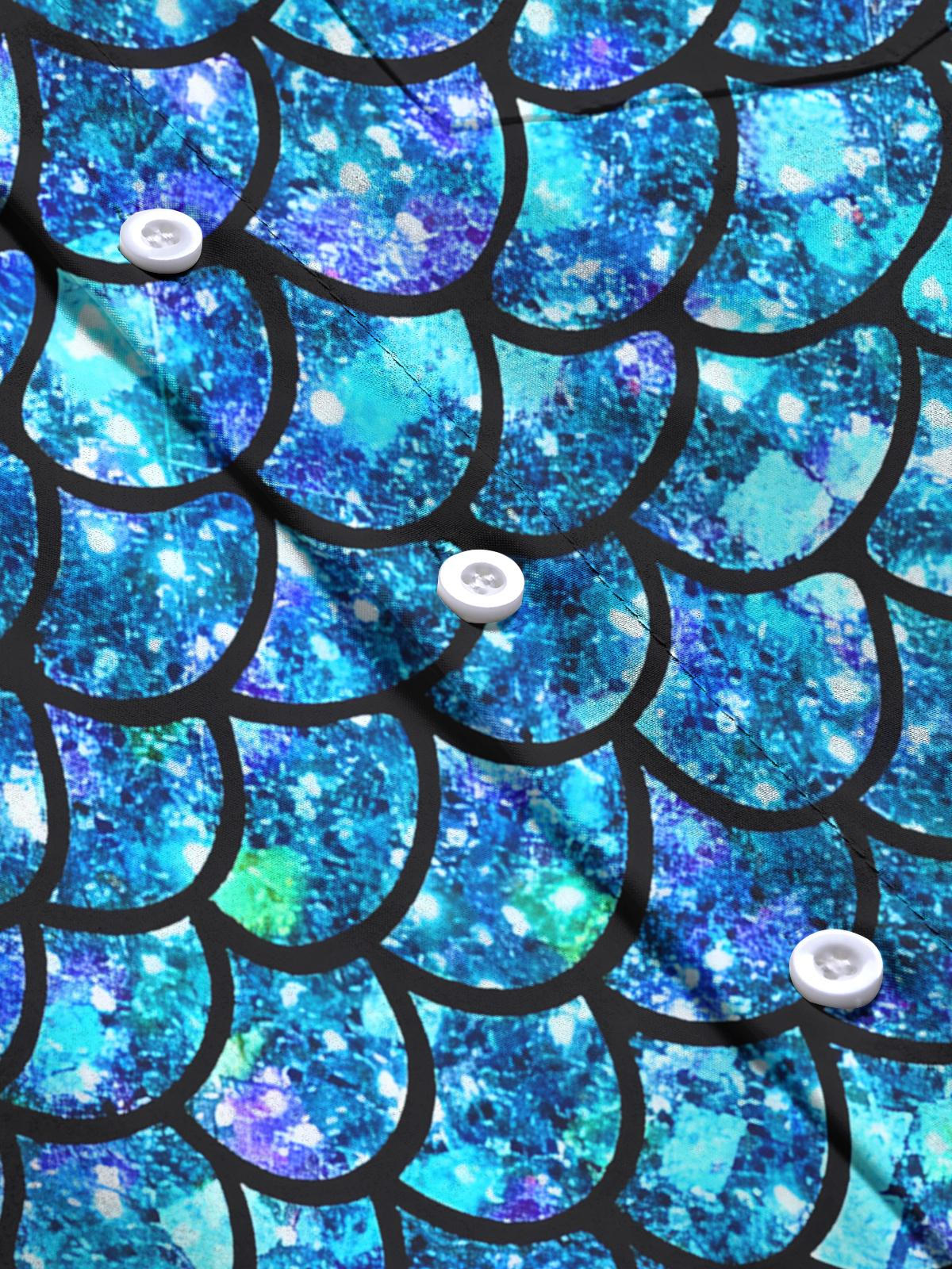 FISH SCALE Drucken Herren -Taschen -Kurzarmhemden