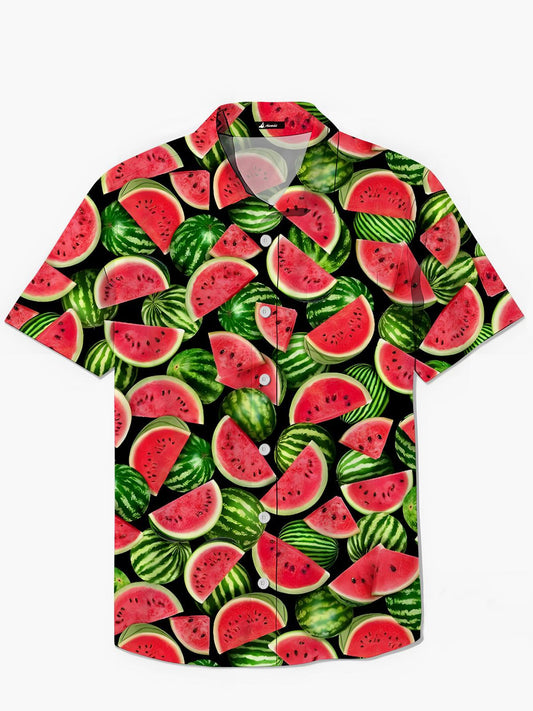 Wassermelondruck -Tasche Kurzarm Shirts Für Männer