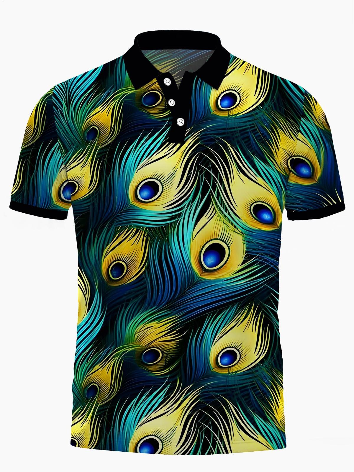 Peacock Federdruck Männer Kurzärmeliges Polo -Hemd.