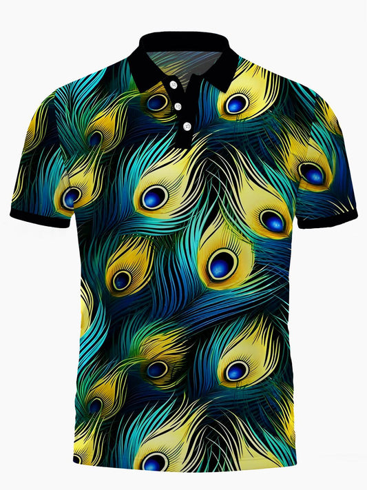Peacock Federdruck Männer Kurzärmeliges Polo -Hemd.